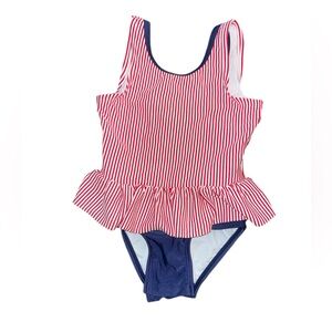 Cat & Jack Red & Navy Striped Peplum One-Piece Swimsuit